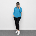 شومیز زنانه و دخترانه نخی لینن وارداتی دکمه دار مناسب فصل لطیف و خنک - Image 3